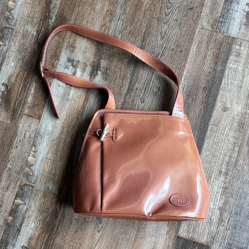 Longchamp Tan Patent Leather Shoulder Bag